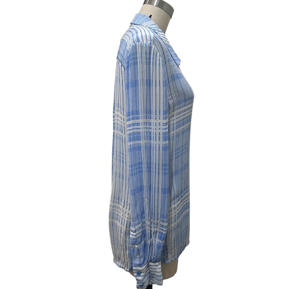 Diane Von Furstenberg Carter Blouse Womens 8 Blue White Plaid Button Front - Picture 3 of 7